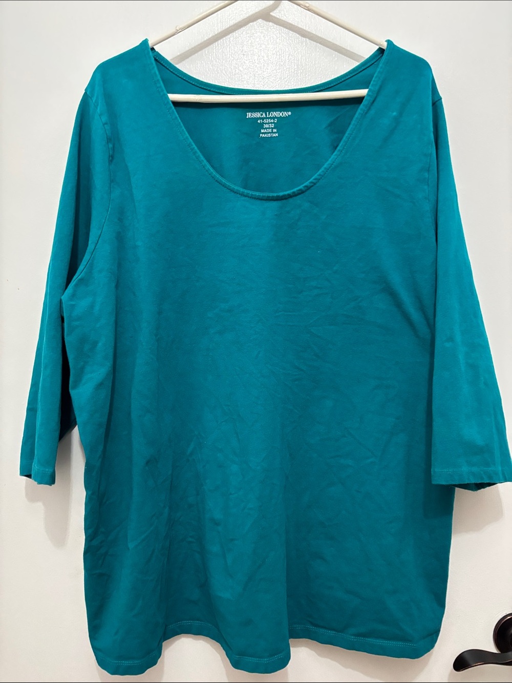Jessica London Teal Scoop Neck 3/4 Sleeve Top